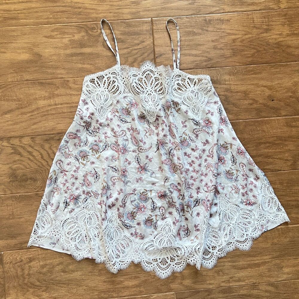 Victoria's Secret Sleep Tank Top Cami Size S Lace Paisley White Multicolor